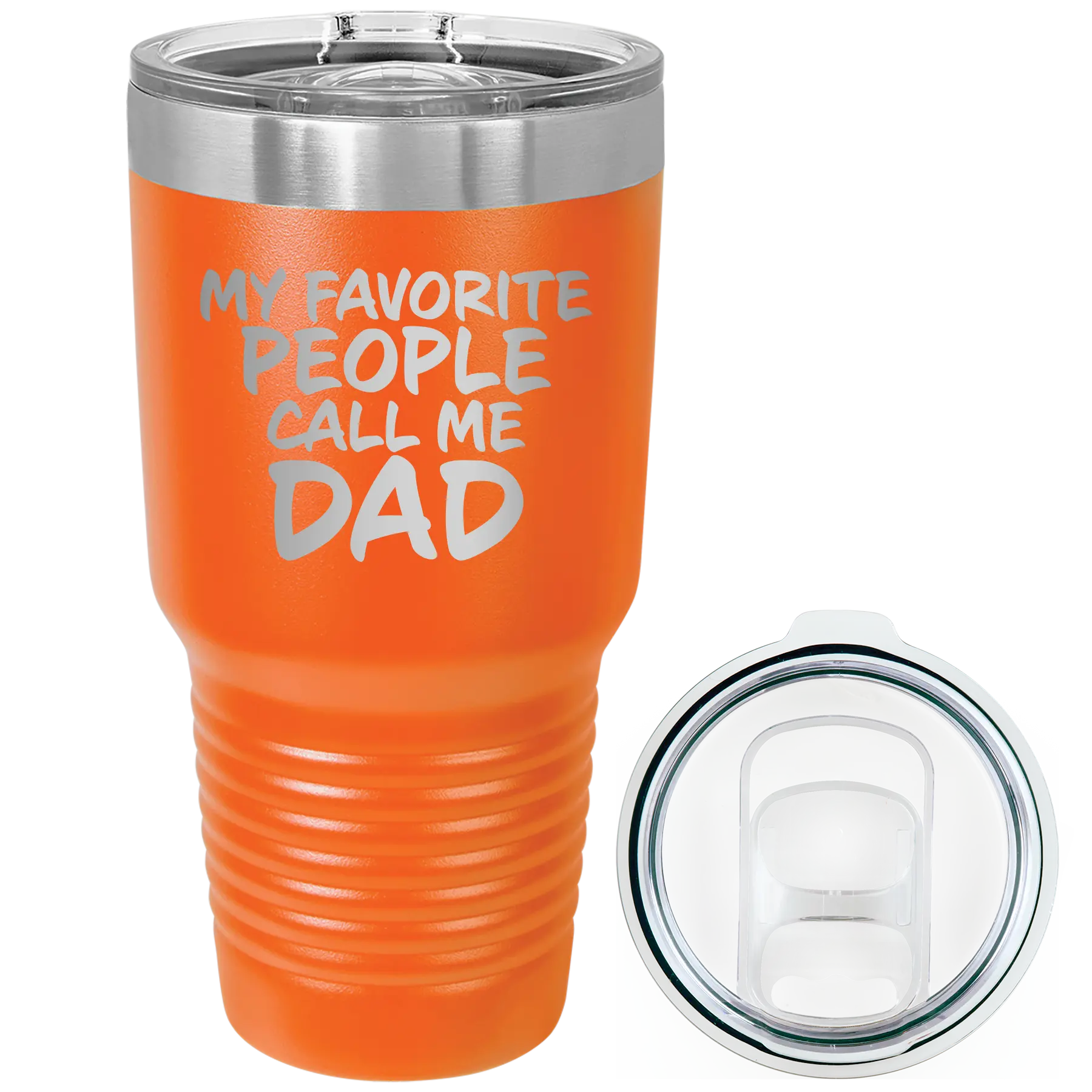 Laser etched orange 30 oz vacuum insulated tumbler with 'My favorite People' design