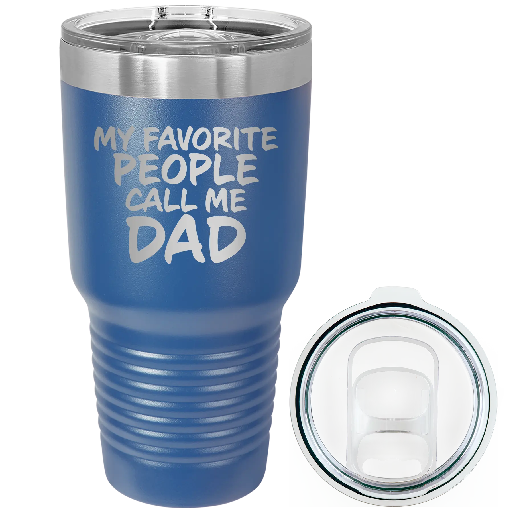 Laser etched royal blue 30 oz vacuum insulated tumbler with 'My favorite People' design