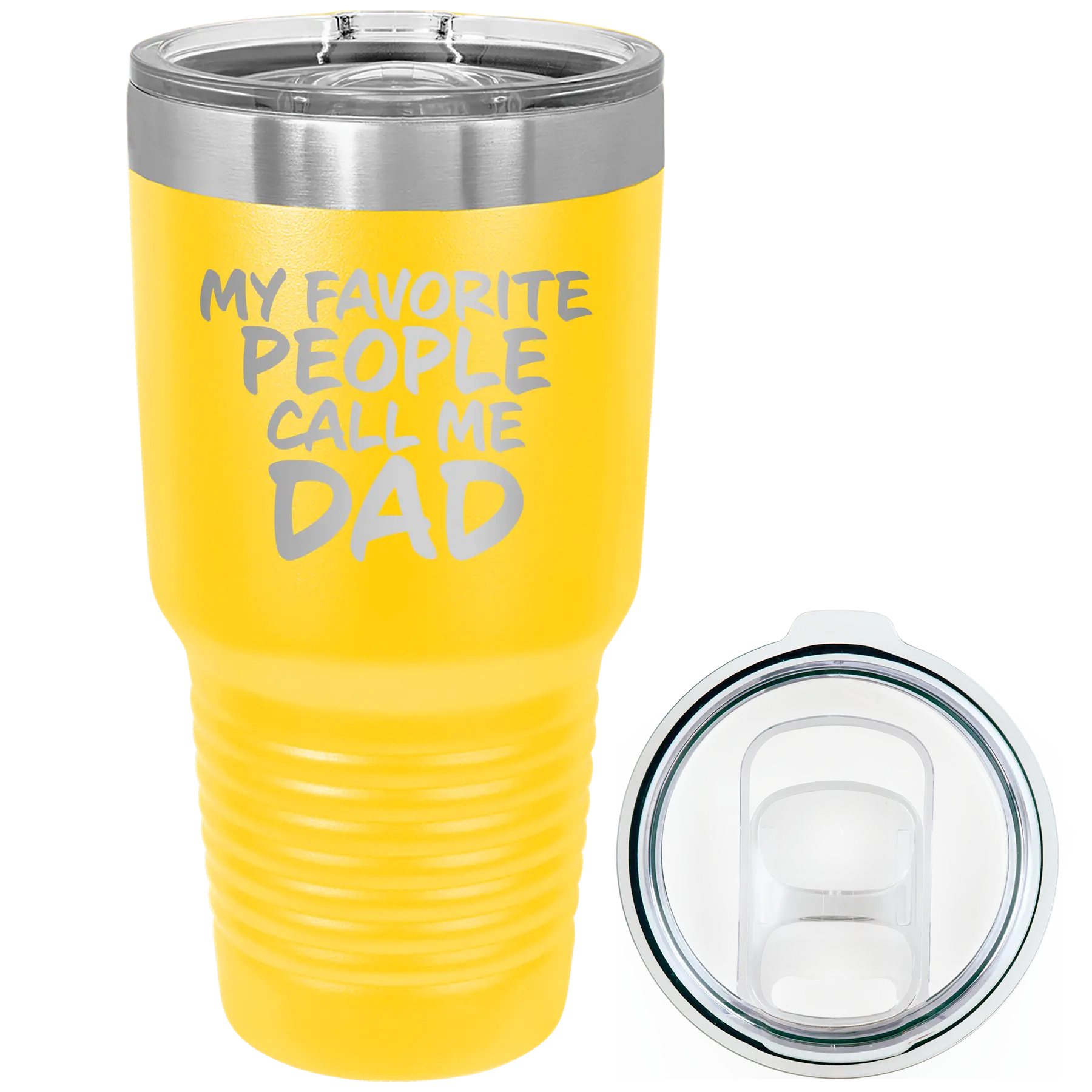 Laser etched yellow 30 oz vacuum insulated tumbler with 'My favorite People' design