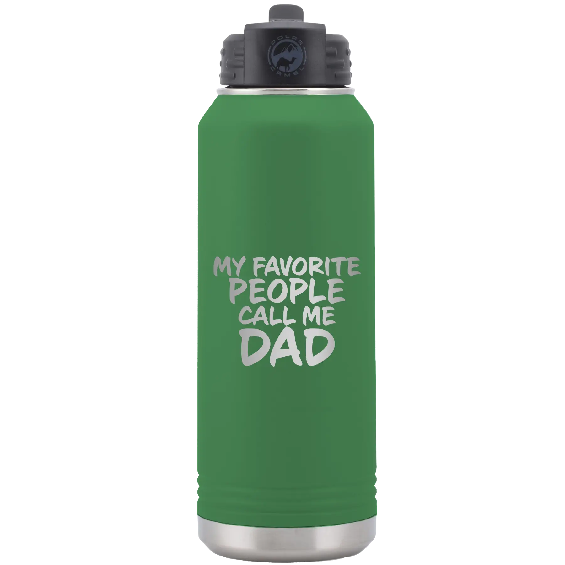 Laser etched green 32 oz vacuum insulated water bottle with 'My favorite People' design