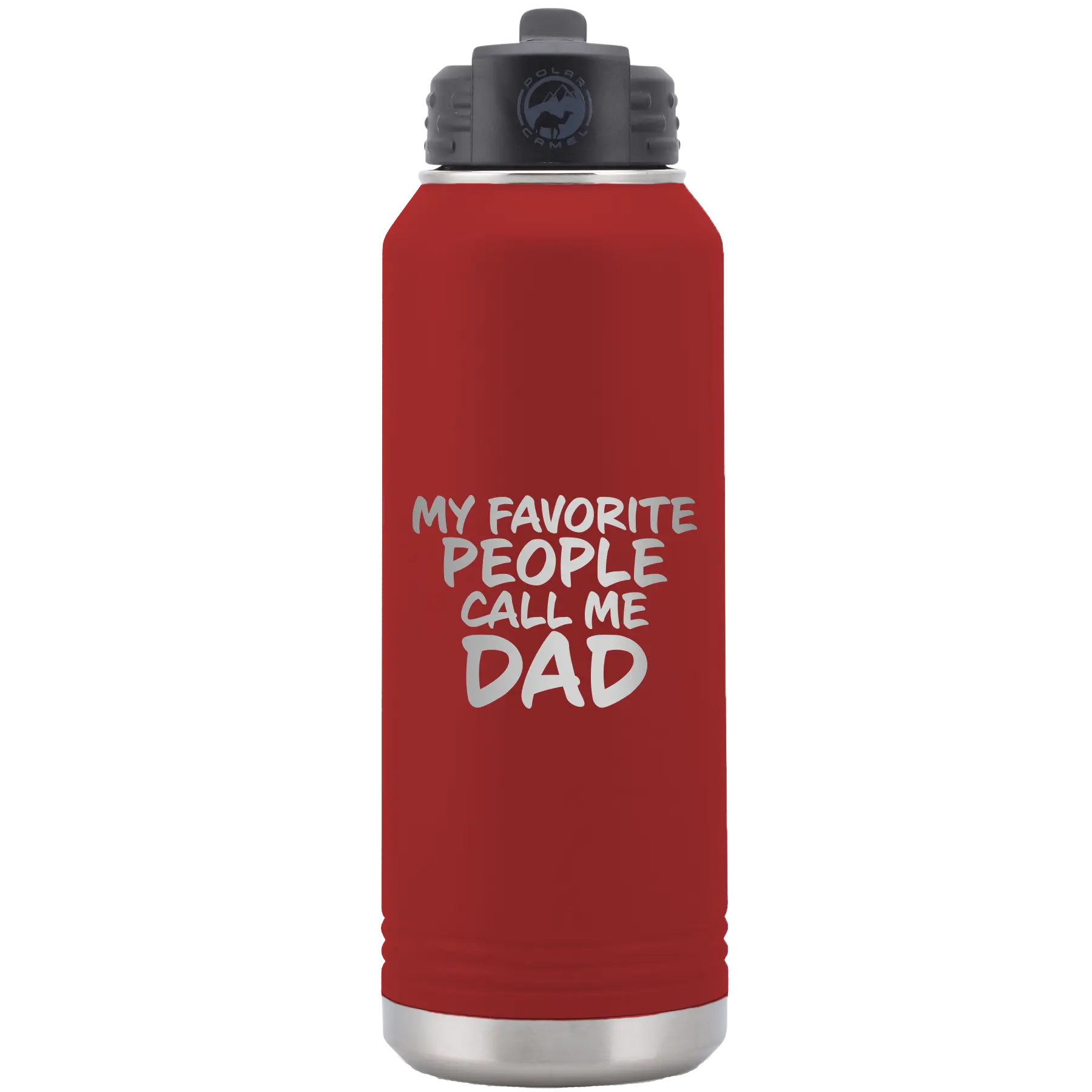 Laser etched maroon 32 oz vacuum insulated water bottle with 'My favorite People' design