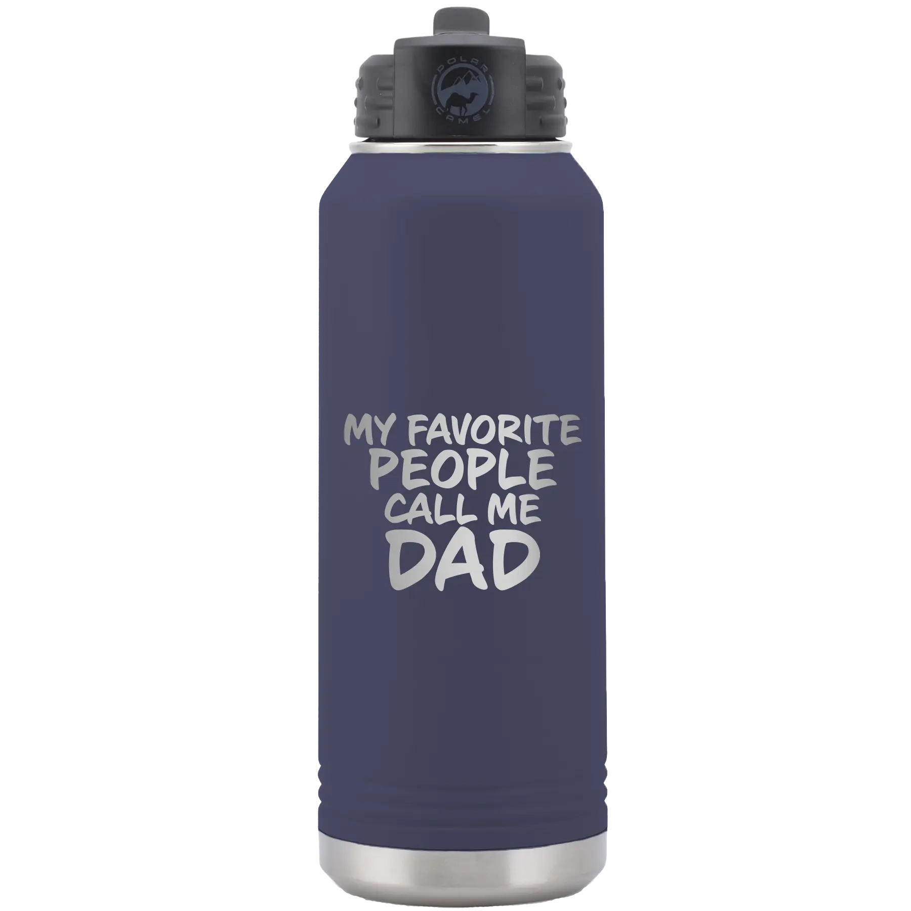 Laser etched navy 32 oz vacuum insulated water bottle with 'My favorite People' design