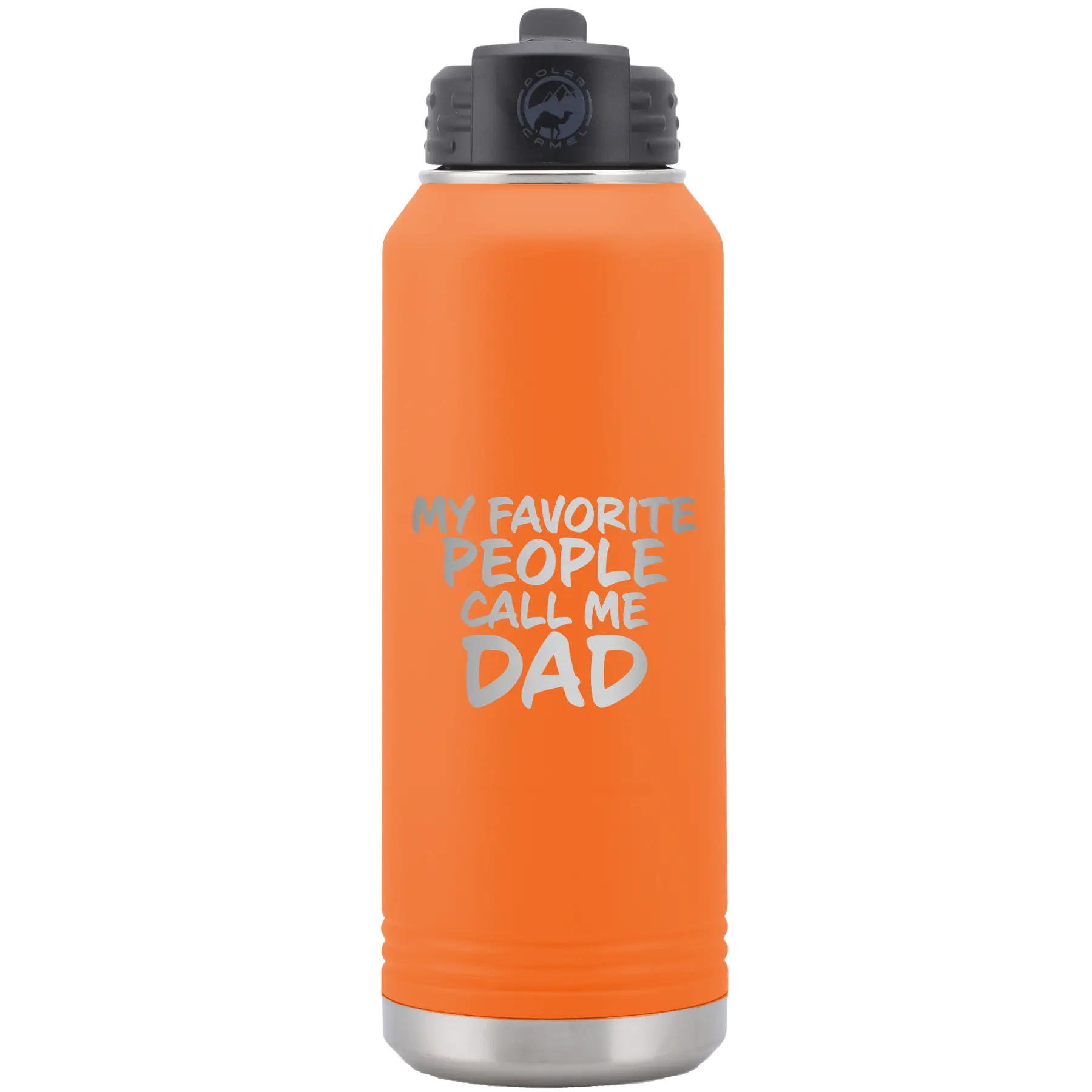 Laser etched orange 32 oz vacuum insulated water bottle with 'My favorite People' design