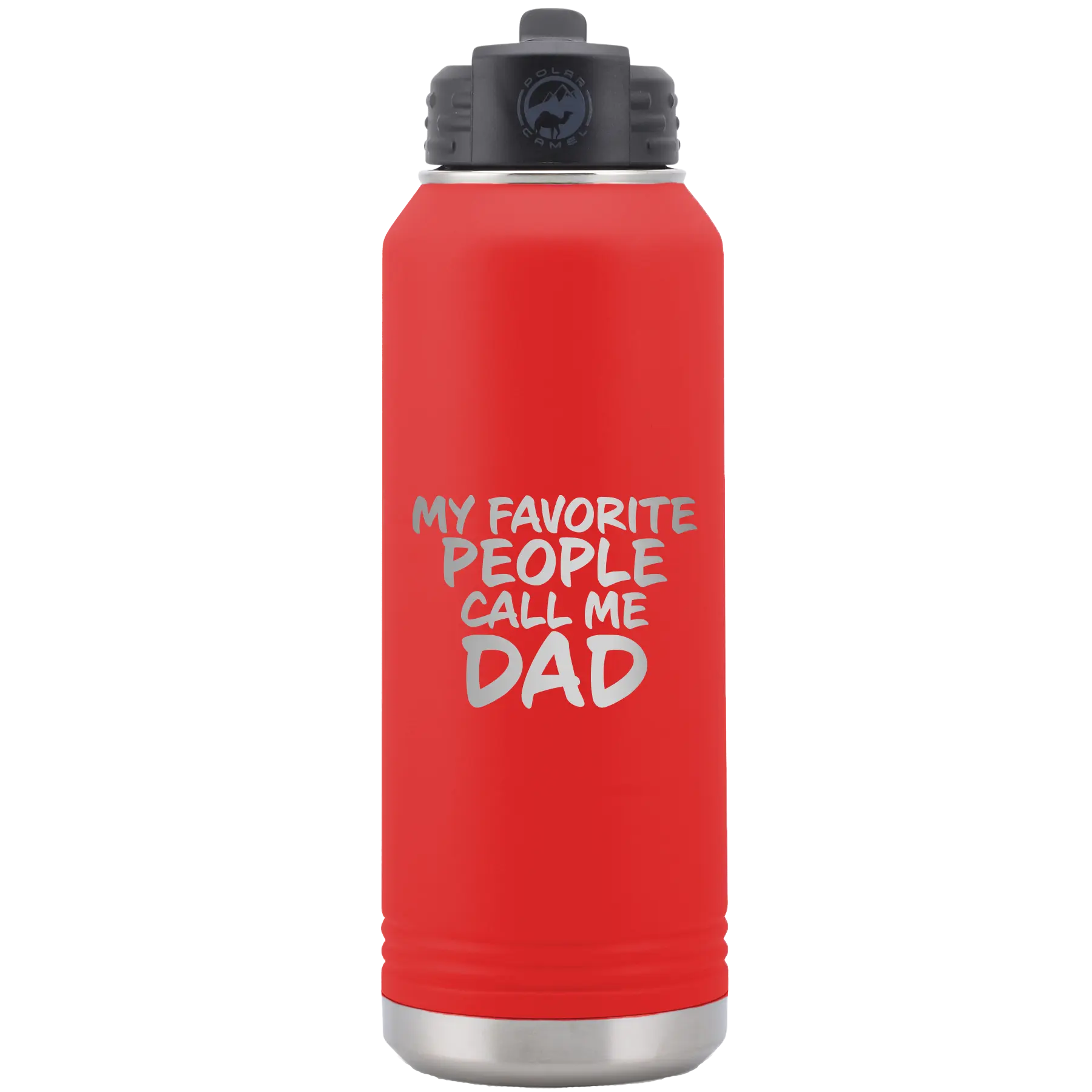 Laser etched red 32 oz vacuum insulated water bottle with 'My favorite People' design