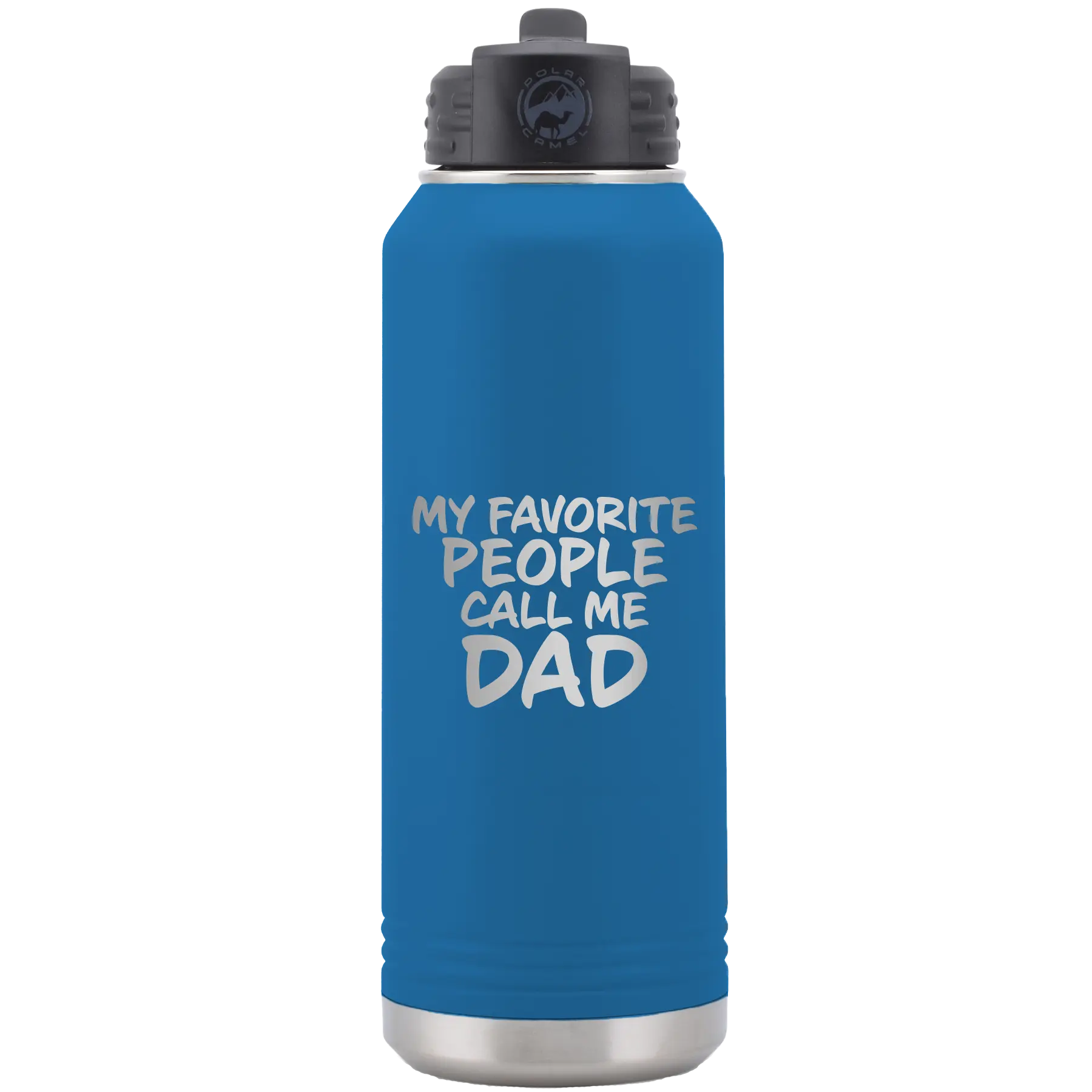 Laser etched royal blue 32 oz vacuum insulated water bottle with 'My favorite People' design