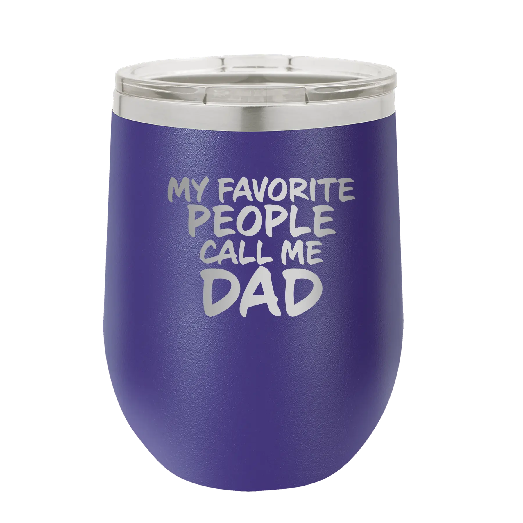 Personalized purple 12 oz vacuum insulated wine cup with etched 'My favorite People' design