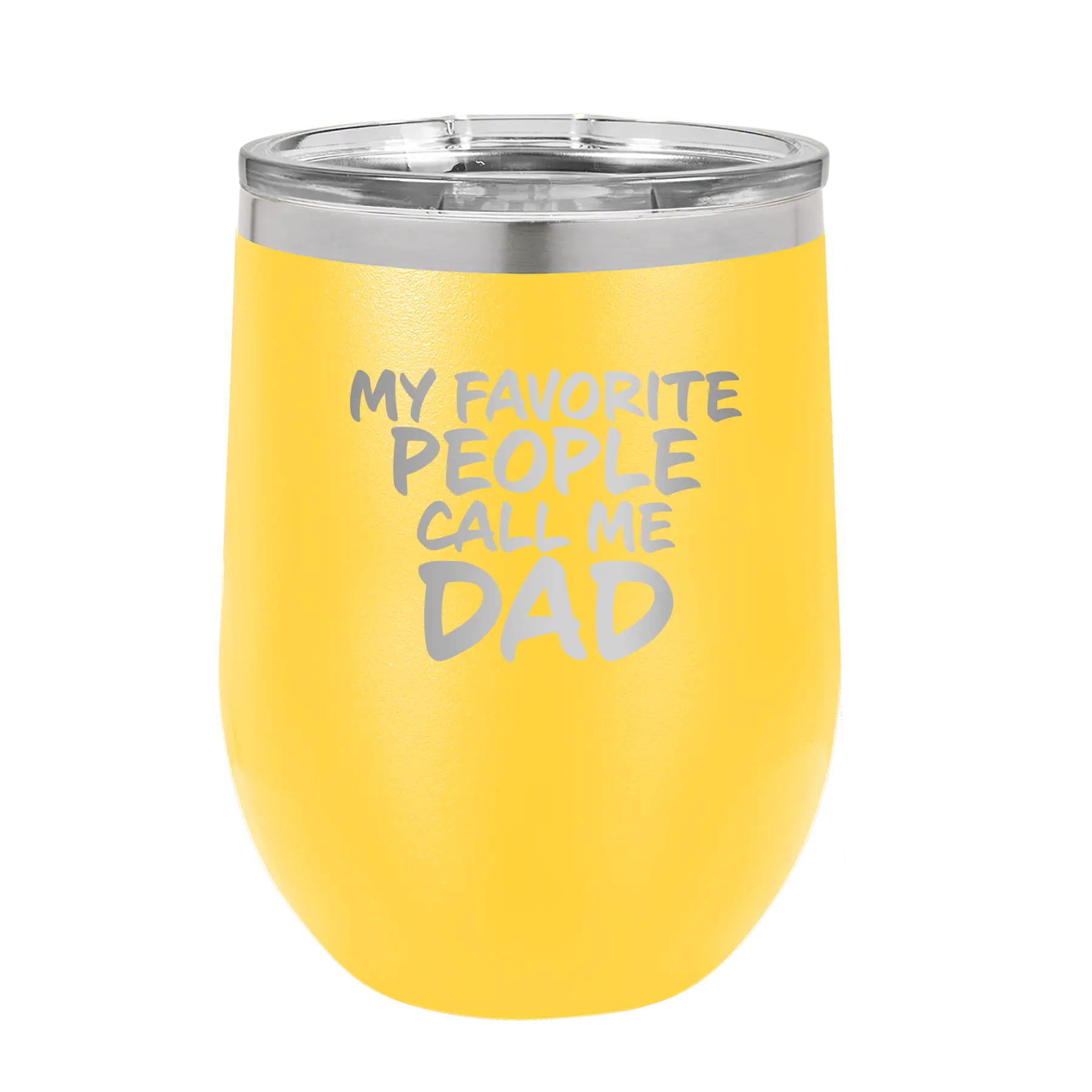 Personalized yellow 12 oz vacuum insulated wine cup with etched 'My favorite People' design