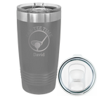 Laser etched dark gray 20 oz vacuum insulated tumbler with 'Partee Time' design