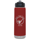 Laser etched maroon 20 oz vacuum insulated water bottle with 'Partee Time' design