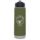 Laser etched olive green 20 oz vacuum insulated water bottle with 'Partee Time' design