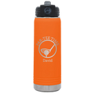 Laser etched orange 20 oz vacuum insulated water bottle with 'Partee Time' design