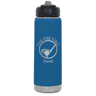 Laser etched royal blue 20 oz vacuum insulated water bottle with 'Partee Time' design