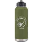 Laser etched olive green 32 oz vacuum insulated water bottle with 'Partee Time' design