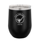 Personalized black 12 oz vacuum insulated wine cup with etched 'Partee Time' design