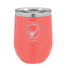 Personalized coral 12 oz vacuum insulated wine cup with etched 'Partee Time' design
