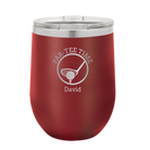Personalized maroon 12 oz vacuum insulated wine cup with etched 'Partee Time' design