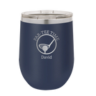 Personalized navy 12 oz vacuum insulated wine cup with etched 'Partee Time' design