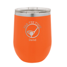 Personalized orange 12 oz vacuum insulated wine cup with etched 'Partee Time' design