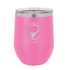 Personalized pink 12 oz vacuum insulated wine cup with etched 'Partee Time' design