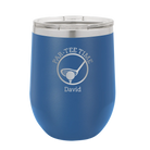 Personalized royal blue 12 oz vacuum insulated wine cup with etched 'Partee Time' design