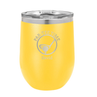 Personalized yellow 12 oz vacuum insulated wine cup with etched 'Partee Time' design
