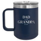Personalized navy 15 oz vacuum insulated coffee mug with etched 'Parent to Grandparent' design