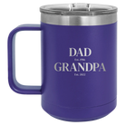 Personalized purple 15 oz vacuum insulated coffee mug with etched 'Parent to Grandparent' design
