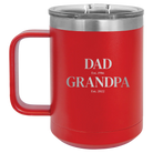 Personalized red 15 oz vacuum insulated coffee mug with etched 'Parent to Grandparent' design