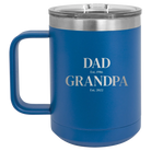 Personalized royal blue 15 oz vacuum insulated coffee mug with etched 'Parent to Grandparent' design