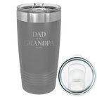 Laser etched dark gray 20 oz vacuum insulated tumbler with 'Parent to Grandparent' design