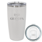 Laser etched white 20 oz golf dimples tumbler with 'Parent to Grandparent' design