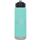 Laser etched teal 20 oz vacuum insulated water bottle with 'Parent to Grandparent' design
