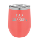 Personalized coral 12 oz vacuum insulated wine cup with etched 'Parent to Grandparent' design
