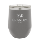 Personalized dark gray 12 oz vacuum insulated wine cup with etched 'Parent to Grandparent' design