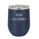 Personalized navy 12 oz vacuum insulated wine cup with etched 'Parent to Grandparent' design