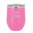 Personalized pink 12 oz vacuum insulated wine cup with etched 'Parent to Grandparent' design