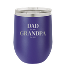 Personalized purple 12 oz vacuum insulated wine cup with etched 'Parent to Grandparent' design