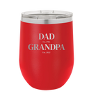 Personalized red 12 oz vacuum insulated wine cup with etched 'Parent to Grandparent' design