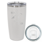 Laser etched white 20 oz golf dimples tumbler with 'Reel Cool Dad' design