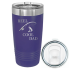 Laser etched purple 20 oz vacuum insulated tumbler with 'Reel Cool Dad' design