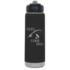 Laser etched black 20 oz vacuum insulated water bottle with 'Reel Cool Dad' design