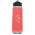 Laser etched coral 20 oz vacuum insulated water bottle with 'Reel Cool Dad' design