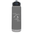 Laser etched dark gray 20 oz vacuum insulated water bottle with 'Reel Cool Dad' design
