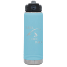Laser etched light blue 20 oz vacuum insulated water bottle with 'Reel Cool Dad' design