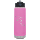 Laser etched light purple 20 oz vacuum insulated water bottle with 'Reel Cool Dad' design