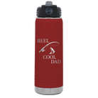 Laser etched maroon 20 oz vacuum insulated water bottle with 'Reel Cool Dad' design