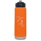 Laser etched orange 20 oz vacuum insulated water bottle with 'Reel Cool Dad' design