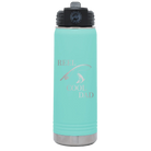 Laser etched teal 20 oz vacuum insulated water bottle with 'Reel Cool Dad' design