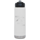 Laser etched white 20 oz vacuum insulated water bottle with 'Reel Cool Dad' design