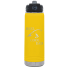 Laser etched yellow 20 oz vacuum insulated water bottle with 'Reel Cool Dad' design